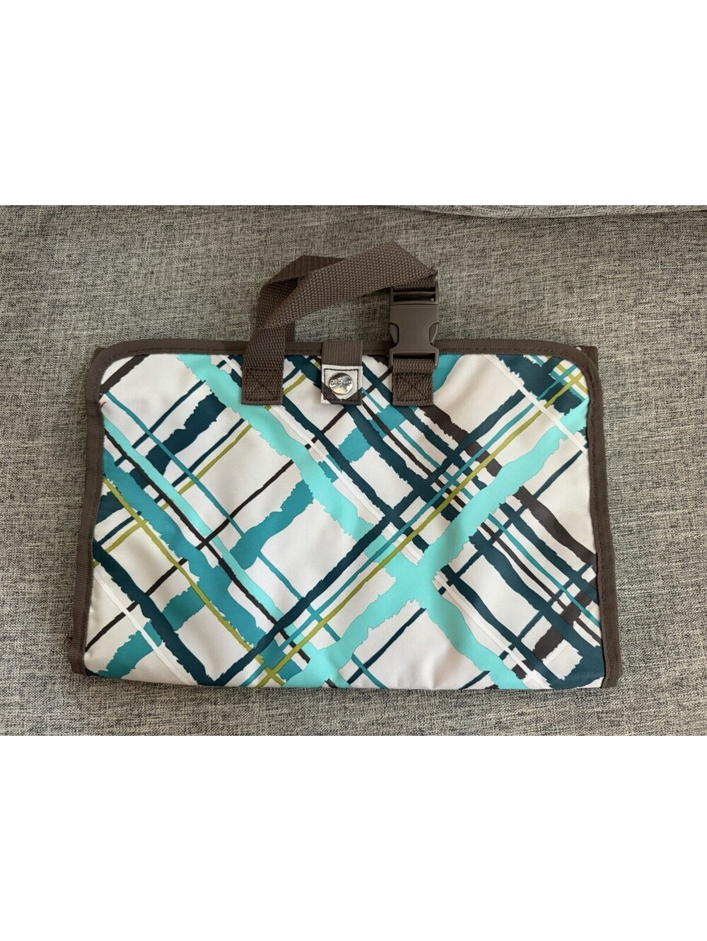 Thirty One Uptown Jewelry Bag In Sea Plaid Folding Toiletry Makeup Organizer